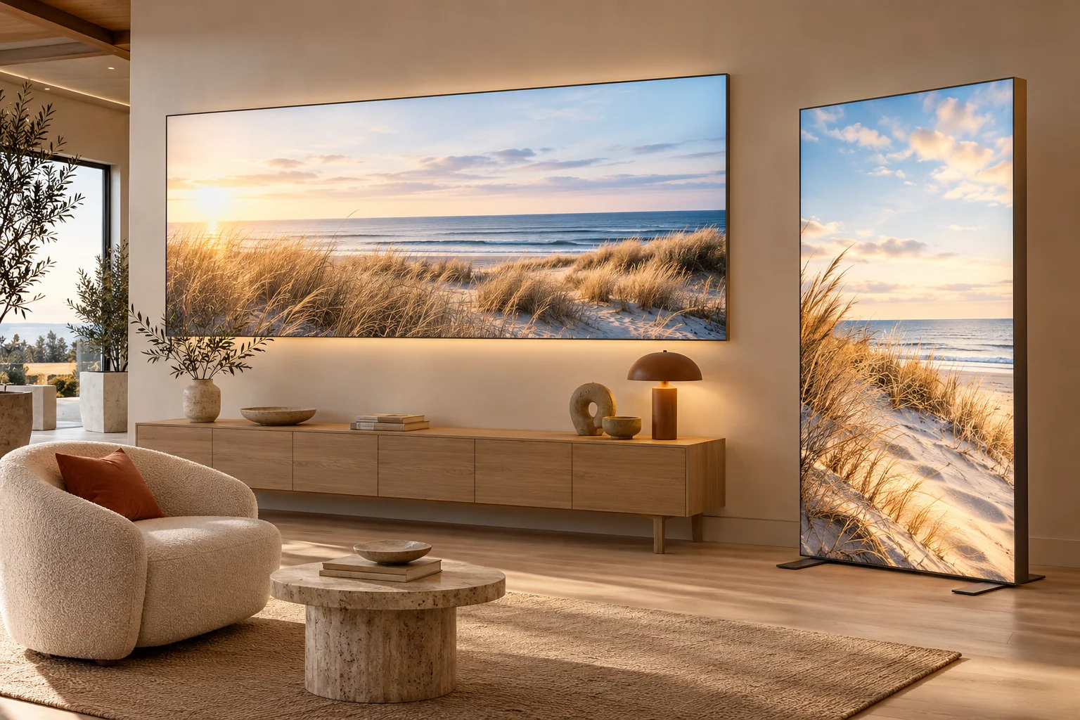 Mise en situation Wallprint : caisson mural et caisson sur pieds dans un showroom